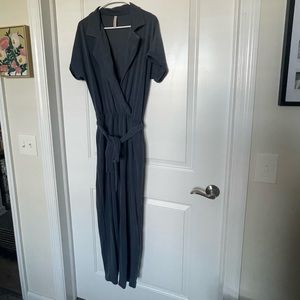 Blue wrap top short sleeve jumpsuit size large